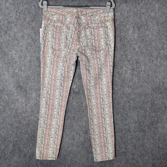 Free People Pants 27 Rotary Geo Striped Ankle Skinny Retro Mod Boho Cottage Core - Picture 9 of 16